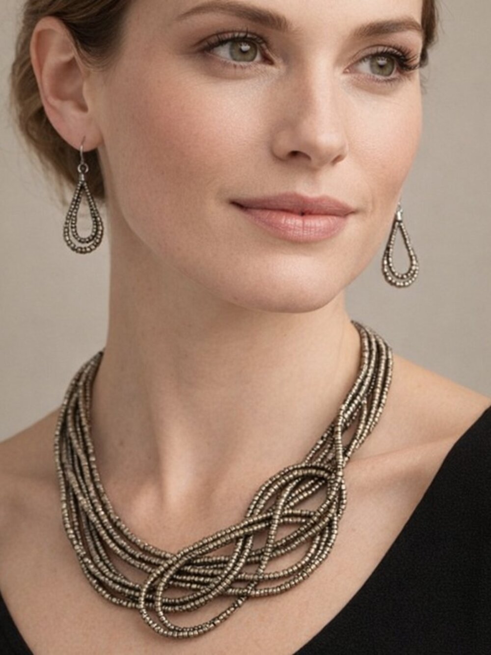 My Style Fall Rustic Gold Glass Beads Chocker Necklace & Earrings Set